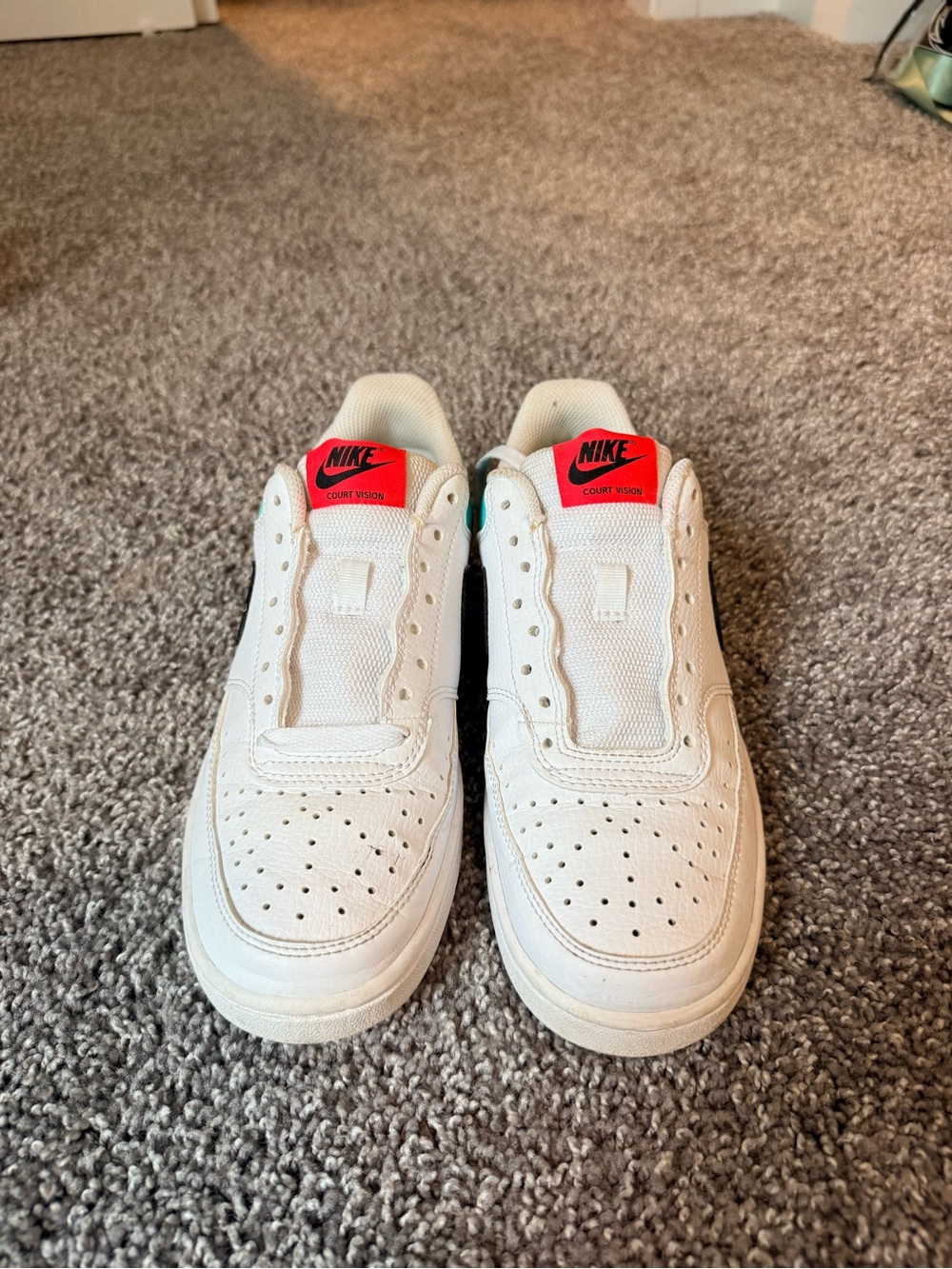 Nike Court Vision White Low-Top Sneakers with Red Tongue Labels